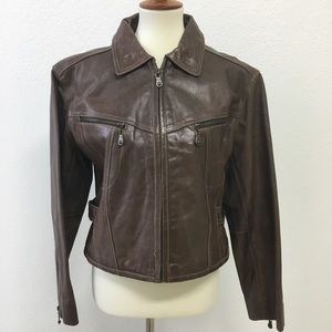 Women’s Guess leather bomber jacket cropped brown